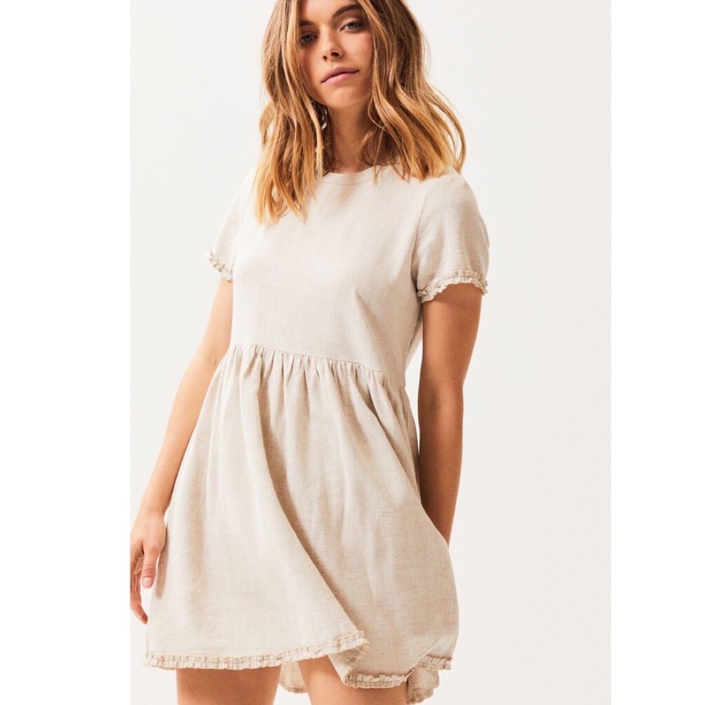 Beige Linen Babydoll Dress